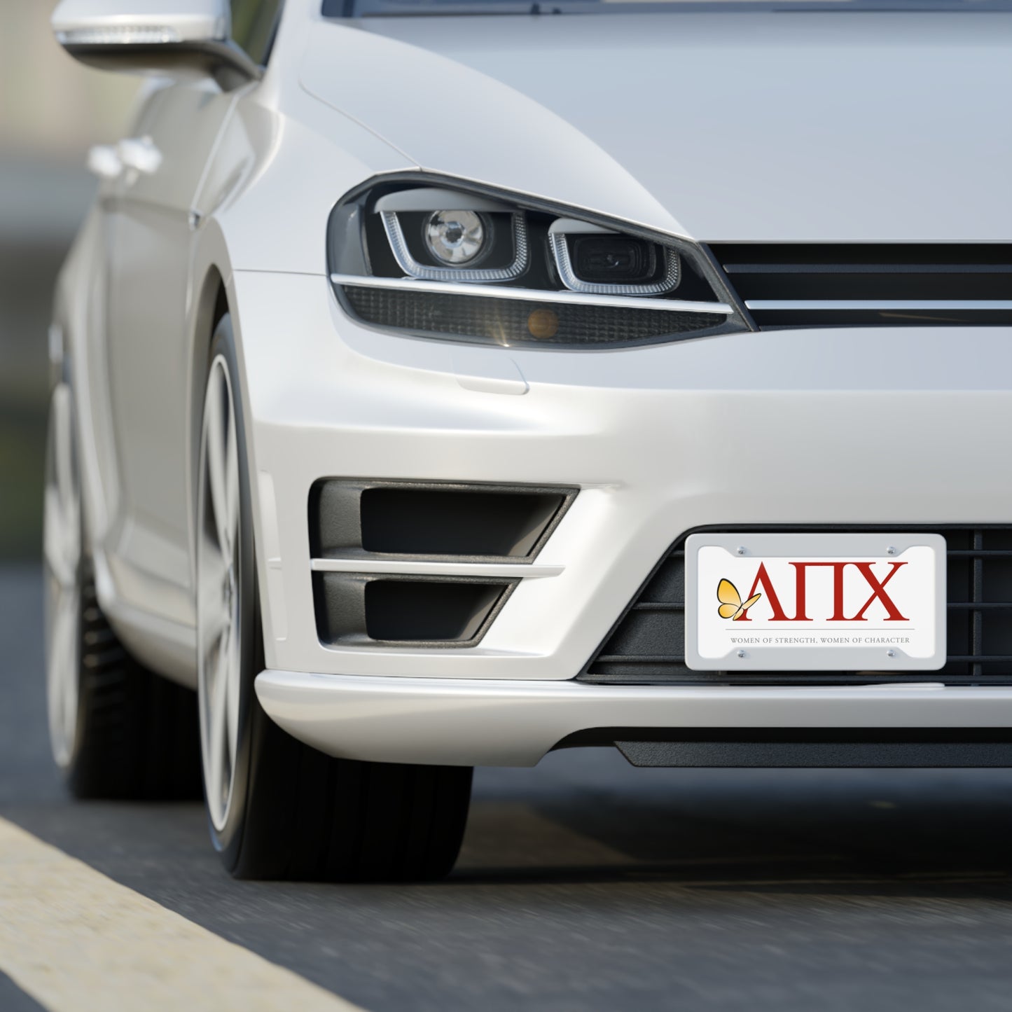 Lambda Pi Chi Brand Greek Letters with Butterfly and Motto License Plate