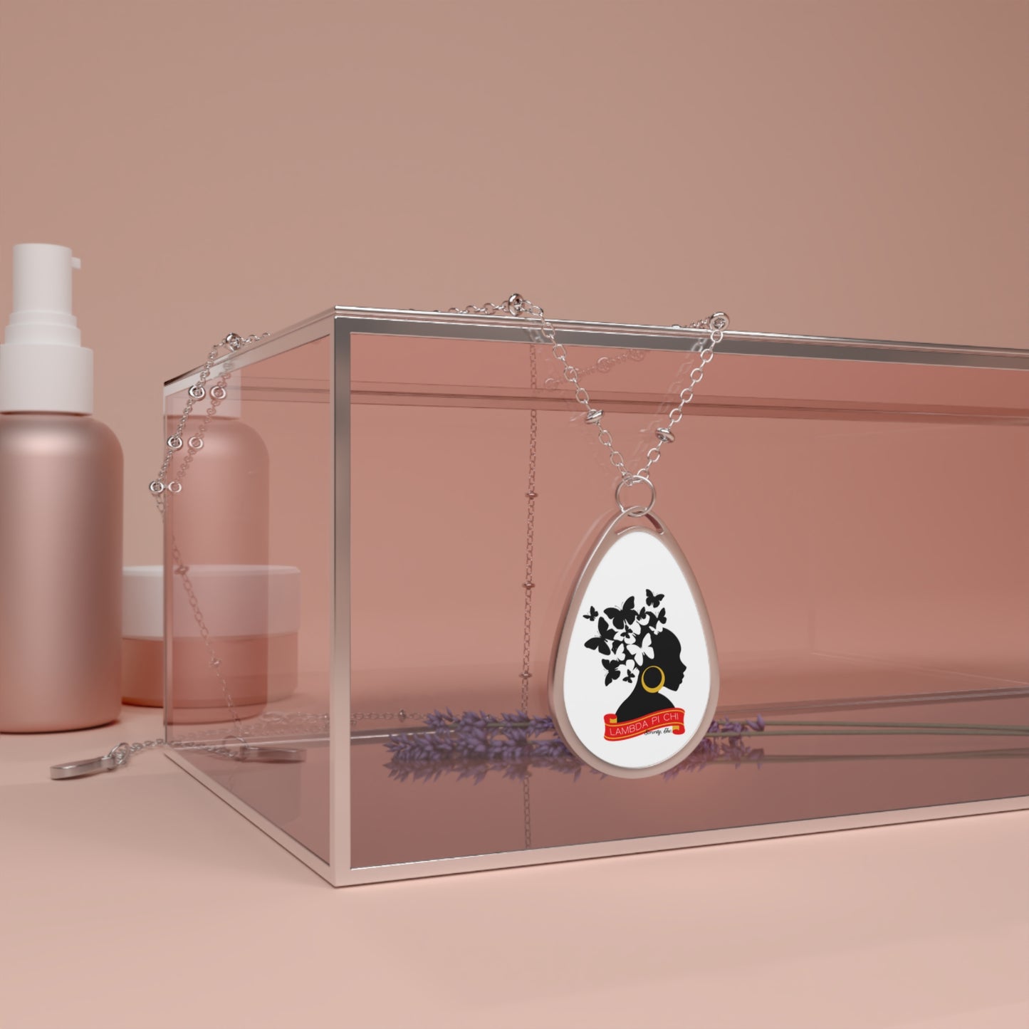 Lambda Pi Chi Butterfly Hair Woman Oval Necklace