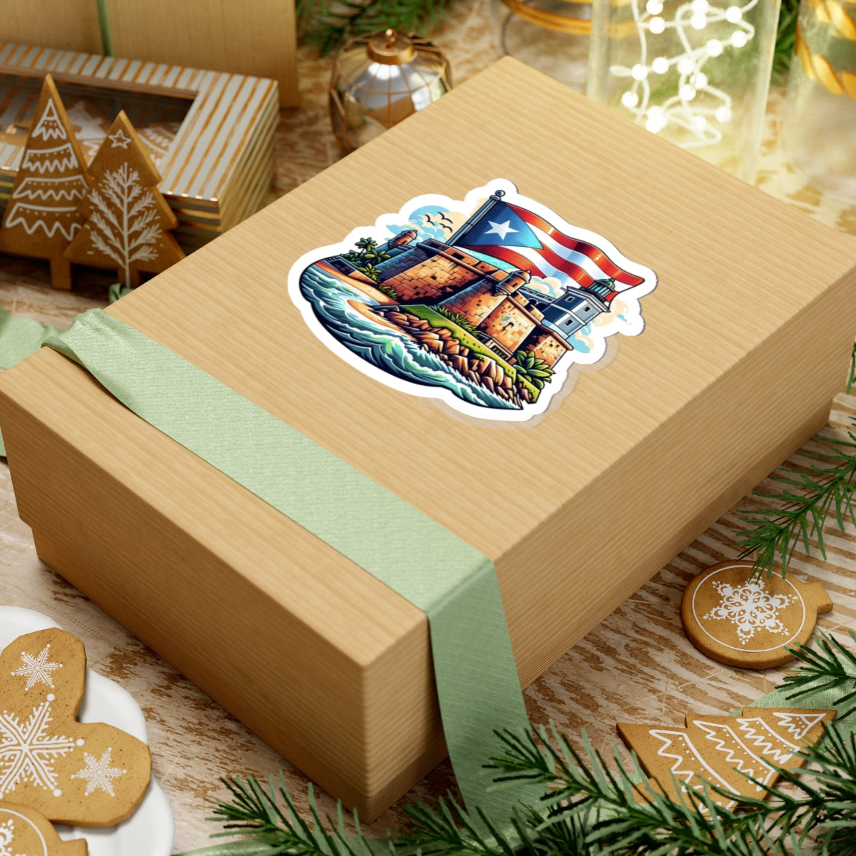 Puerto Rico Flag with El Morro Kiss-Cut Stickers, Vibrant Artful Decor, Laptop Stickers, Travel Souvenirs, Gift for Puerto Ricans