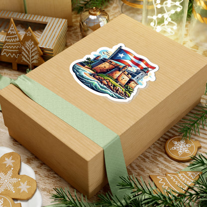 Puerto Rico Flag with El Morro Kiss-Cut Stickers, Vibrant Artful Decor, Laptop Stickers, Travel Souvenirs, Gift for Puerto Ricans