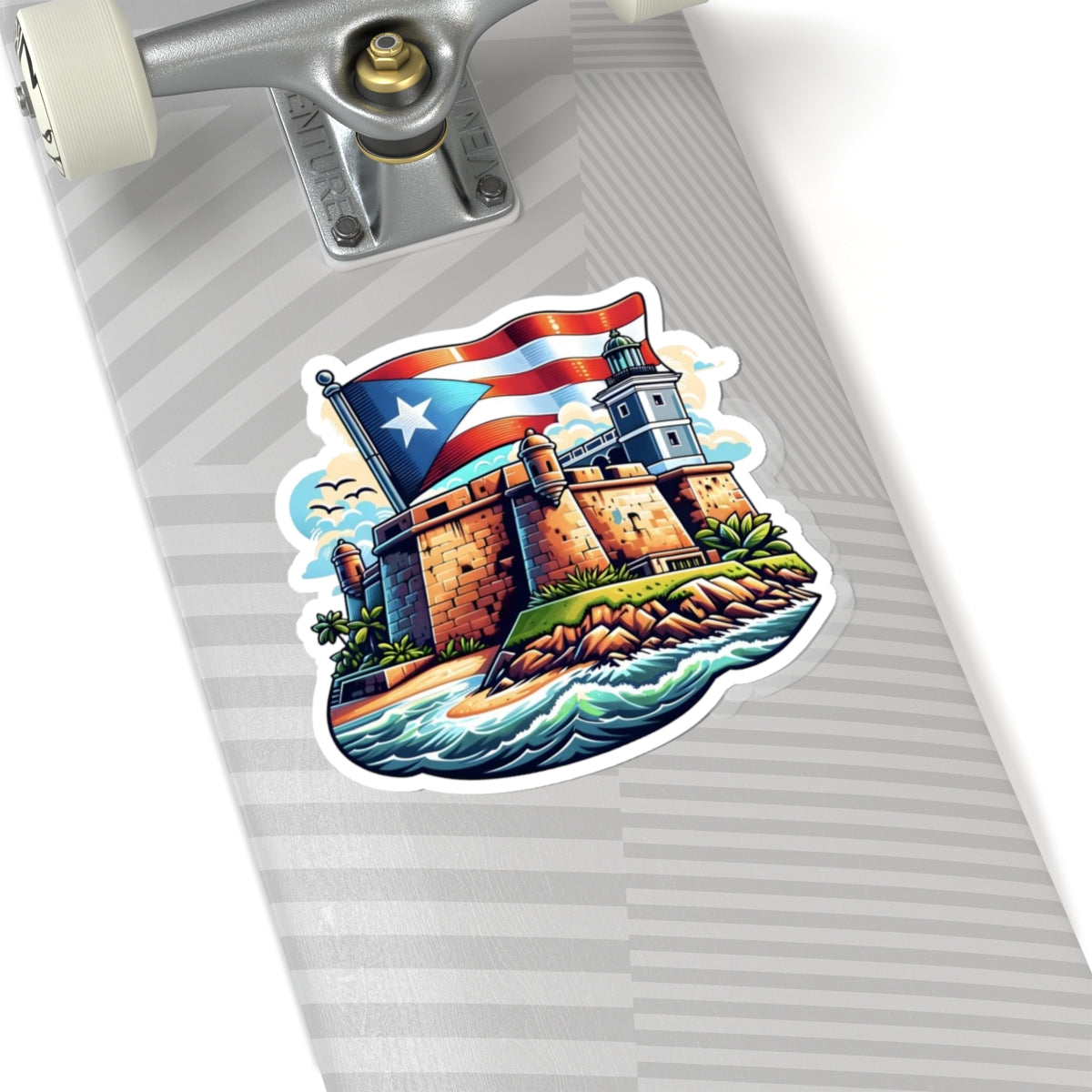 Puerto Rico Flag with El Morro Kiss-Cut Stickers, Vibrant Artful Decor, Laptop Stickers, Travel Souvenirs, Gift for Puerto Ricans