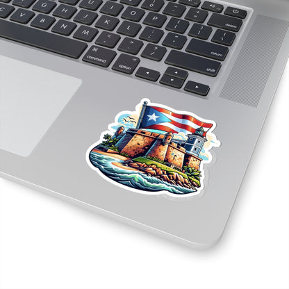Puerto Rico Flag with El Morro Kiss-Cut Stickers, Vibrant Artful Decor, Laptop Stickers, Travel Souvenirs, Gift for Puerto Ricans
