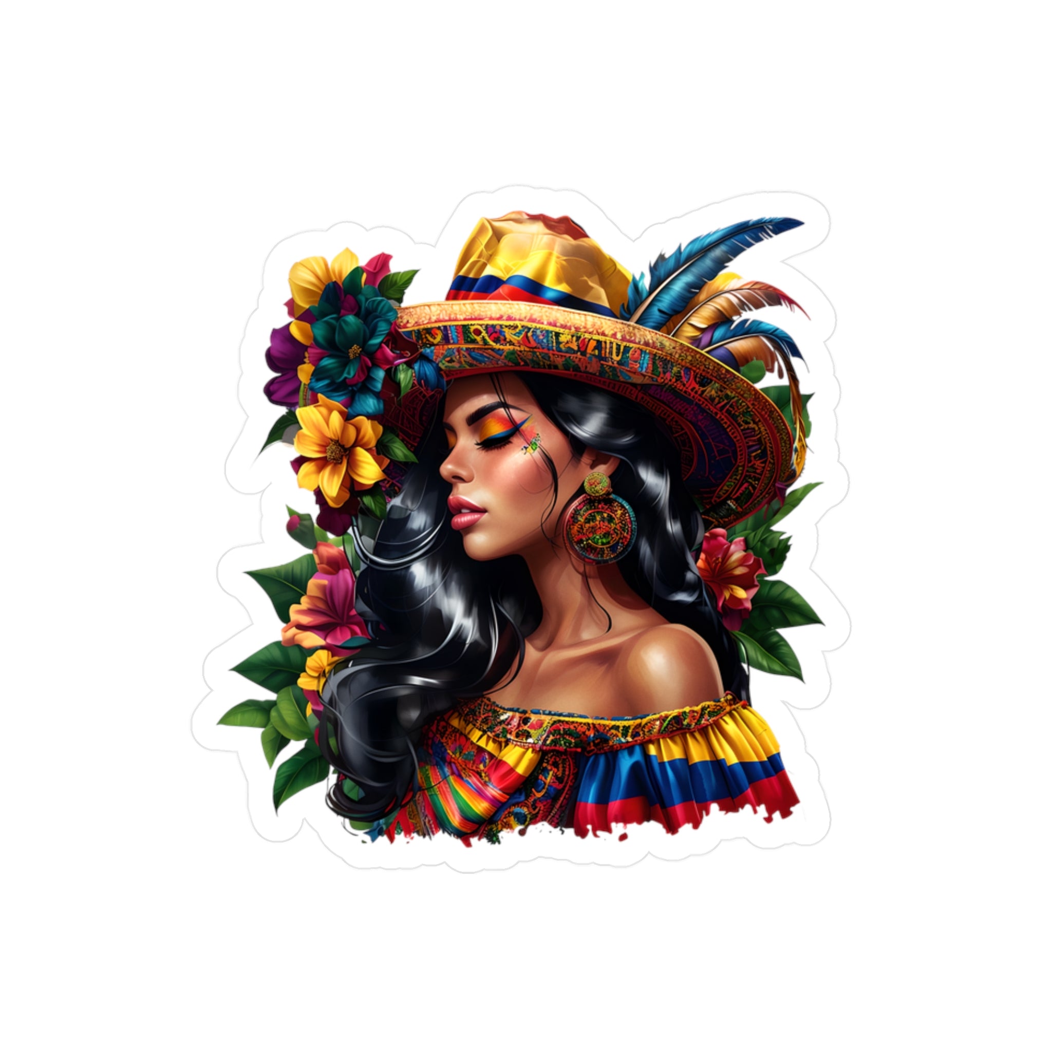 Vibrant Colombian Latina Woman Vinyl Decal, Colorful Sticker for Laptop, Water Bottle, Car, Gift for Her, Boho Decor