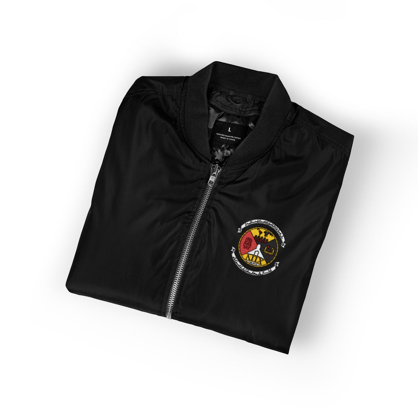 Lambda Pi Chi Crest Eco-Friendly Embroidered Bomber Jacket | Upcycled Fashion | Streetwear Style | Gift for Her | Sustainable Outerwear | Statement Piece