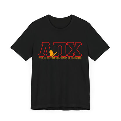 Lambda Pi Chi Greek Letters and Motto Unisex Jersey Short Sleeve Tee