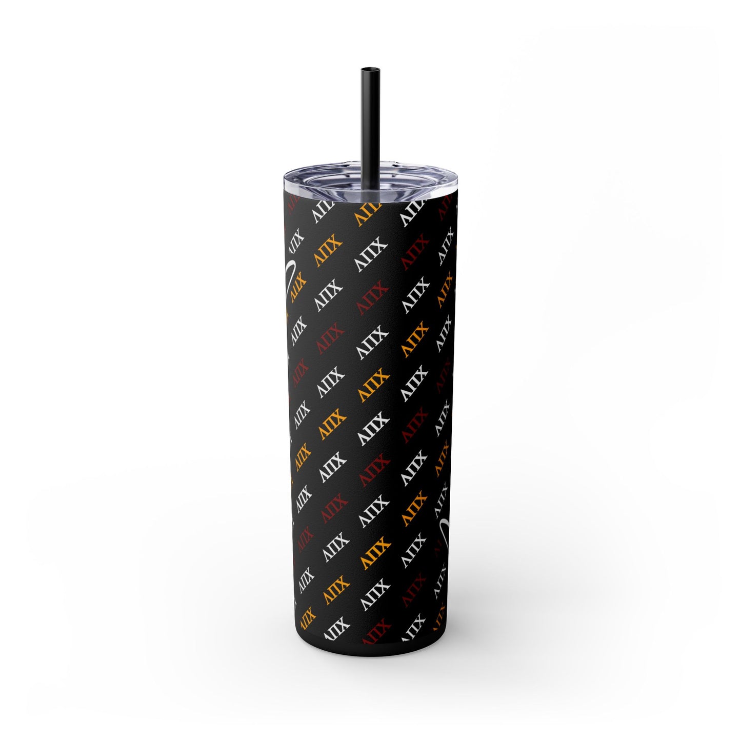 Lambda Pi Chi Greek Letters and Butterflies Skinny Tumbler with Straw, 20oz