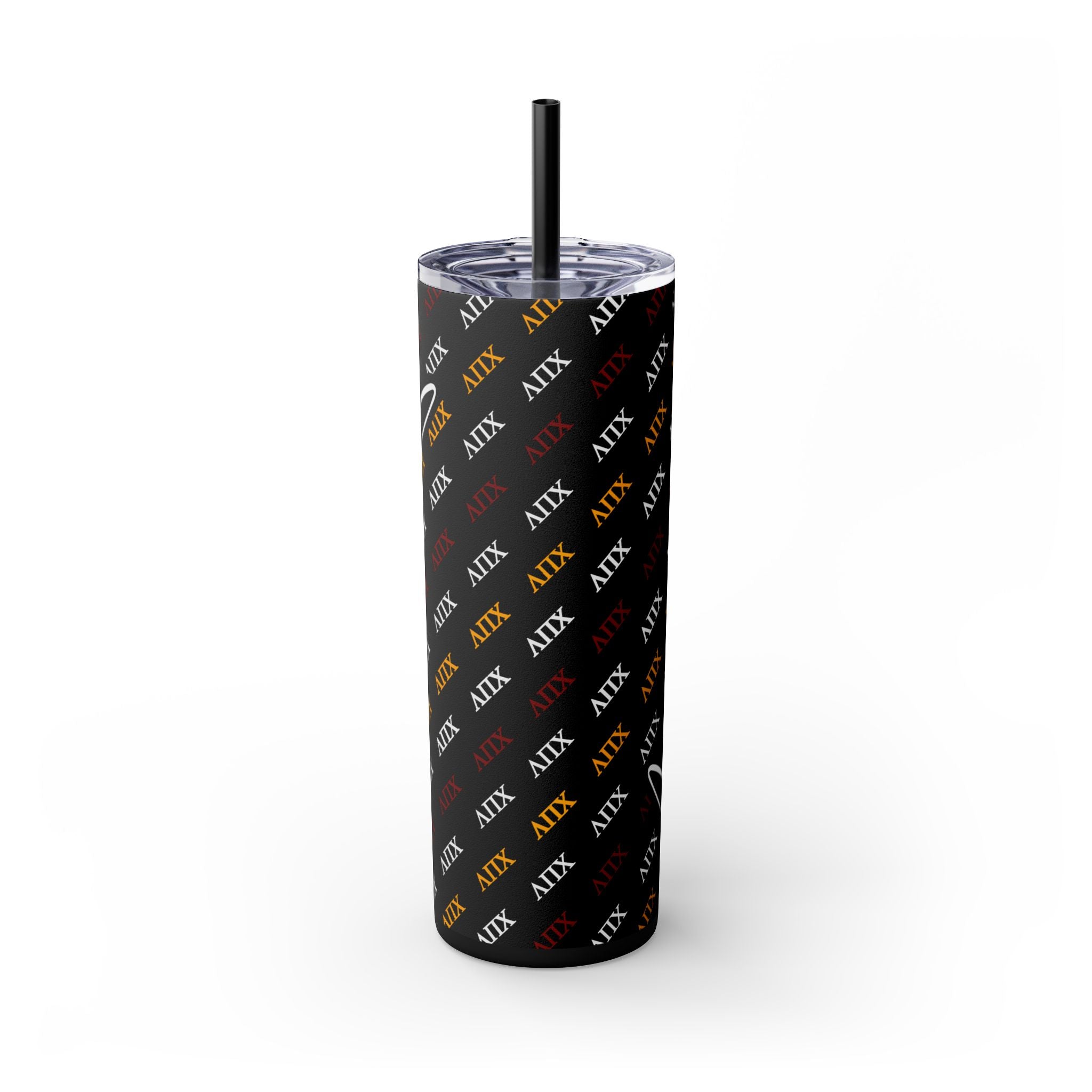 Lambda Pi Chi Greek Letters and Butterflies Skinny Tumbler with Straw, 20oz