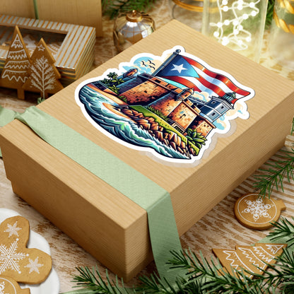 Puerto Rico Flag with El Morro Kiss-Cut Stickers, Vibrant Artful Decor, Laptop Stickers, Travel Souvenirs, Gift for Puerto Ricans