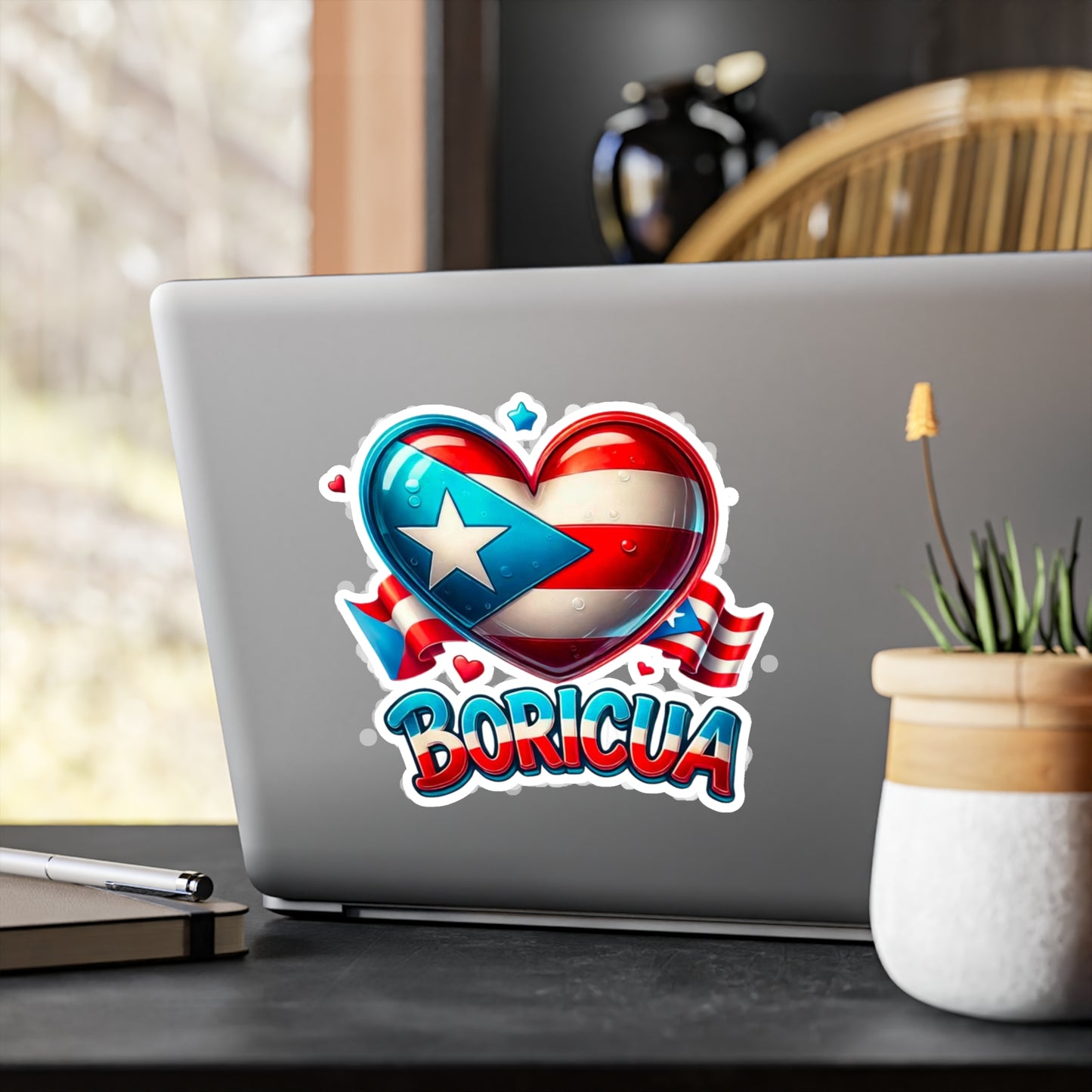 Boricua Heart Kiss-Cut Vinyl Decal | Puerto Rican Pride Sticker for Car, Laptop, Gifts, Home Decor, Puerto Rico Celebration