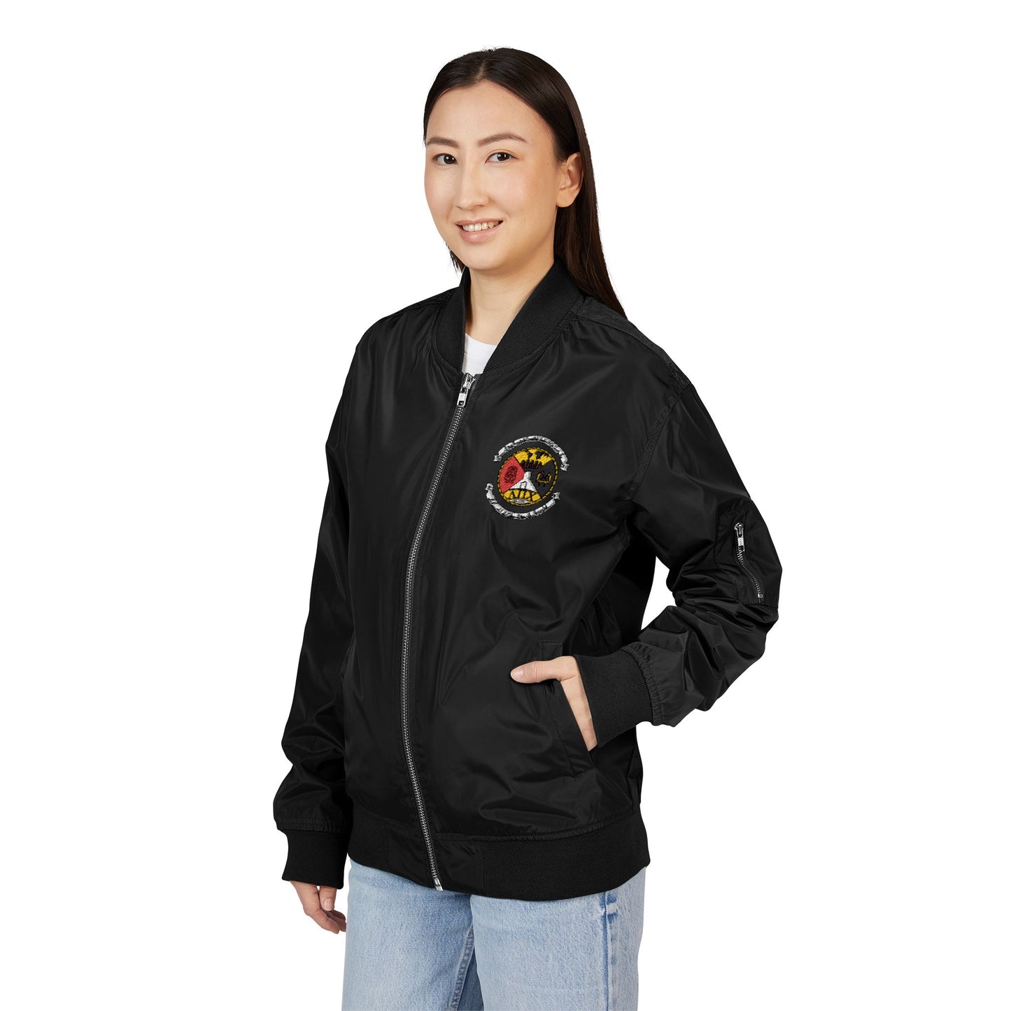 Lambda Pi Chi Crest Eco-Friendly Embroidered Bomber Jacket | Upcycled Fashion | Streetwear Style | Gift for Her | Sustainable Outerwear | Statement Piece