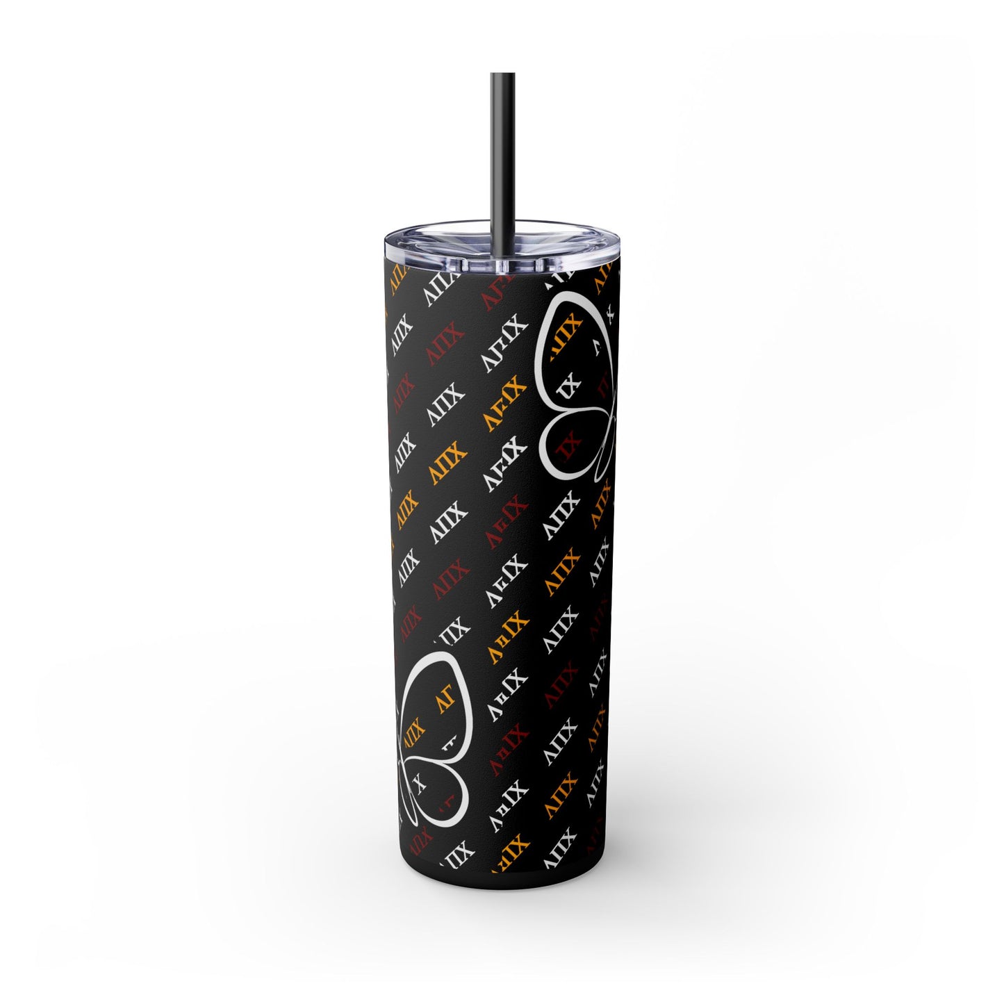 Lambda Pi Chi Greek Letters and Butterflies Skinny Tumbler with Straw, 20oz