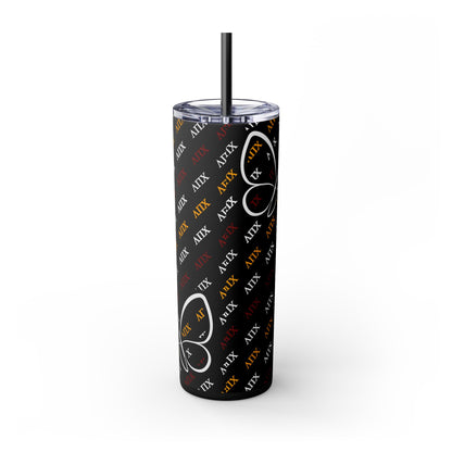 Lambda Pi Chi Greek Letters and Butterflies Skinny Tumbler with Straw, 20oz