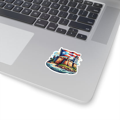 Puerto Rico Flag with El Morro Kiss-Cut Stickers, Vibrant Artful Decor, Laptop Stickers, Travel Souvenirs, Gift for Puerto Ricans