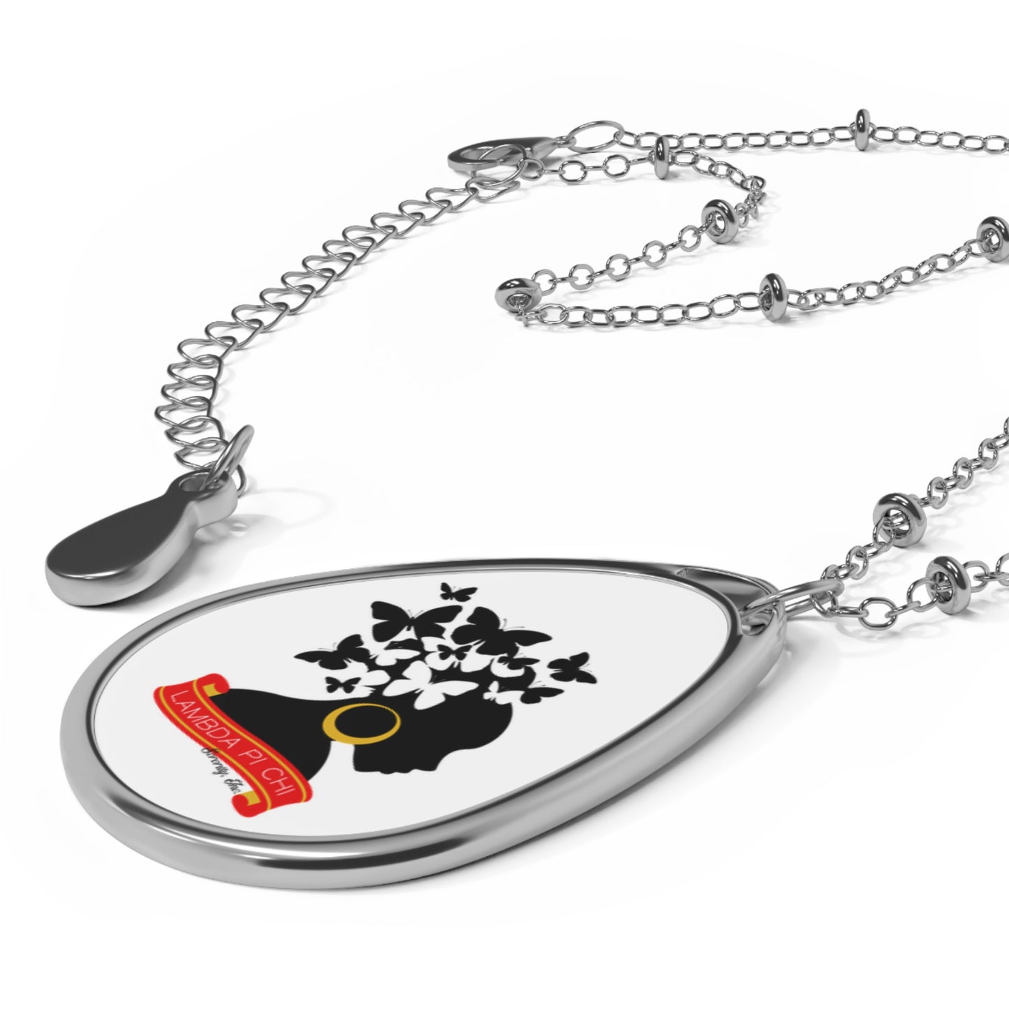 Lambda Pi Chi Butterfly Hair Woman Oval Necklace
