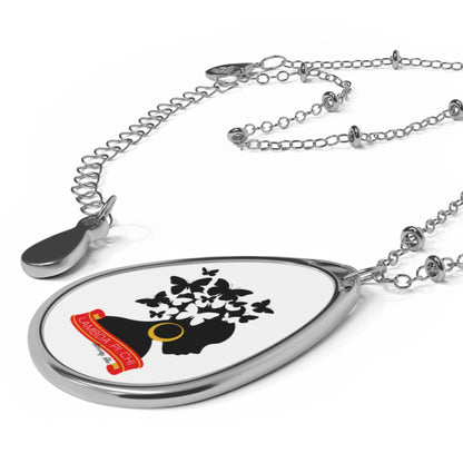 Lambda Pi Chi Butterfly Hair Woman Oval Necklace