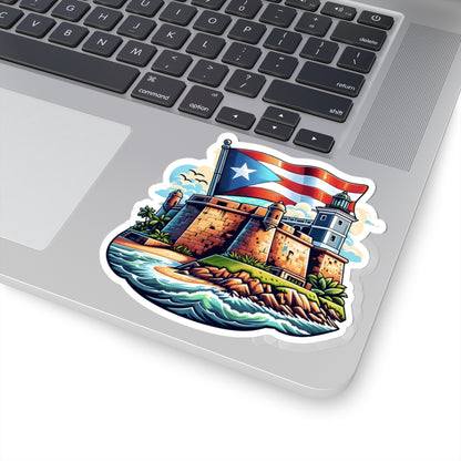Puerto Rico Flag with El Morro Kiss-Cut Stickers, Vibrant Artful Decor, Laptop Stickers, Travel Souvenirs, Gift for Puerto Ricans