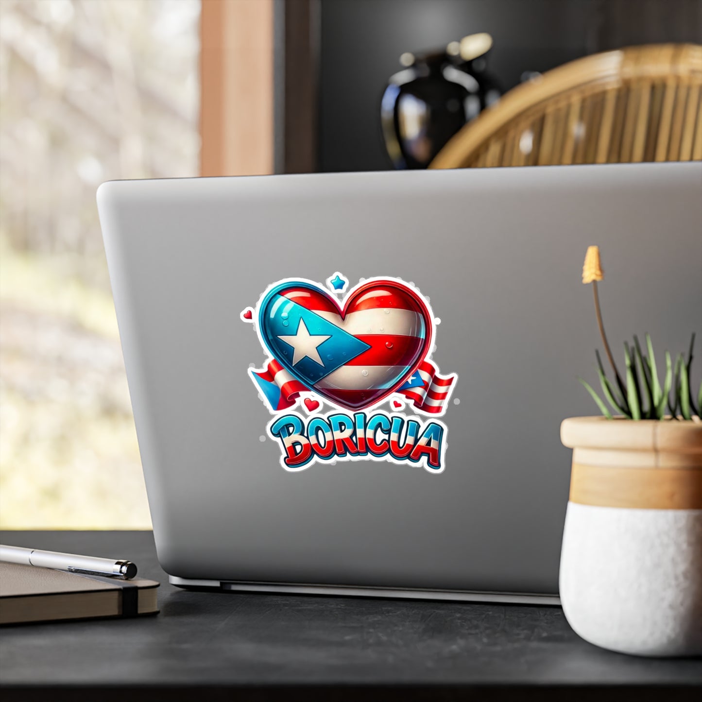 Boricua Heart Kiss-Cut Vinyl Decal | Puerto Rican Pride Sticker for Car, Laptop, Gifts, Home Decor, Puerto Rico Celebration