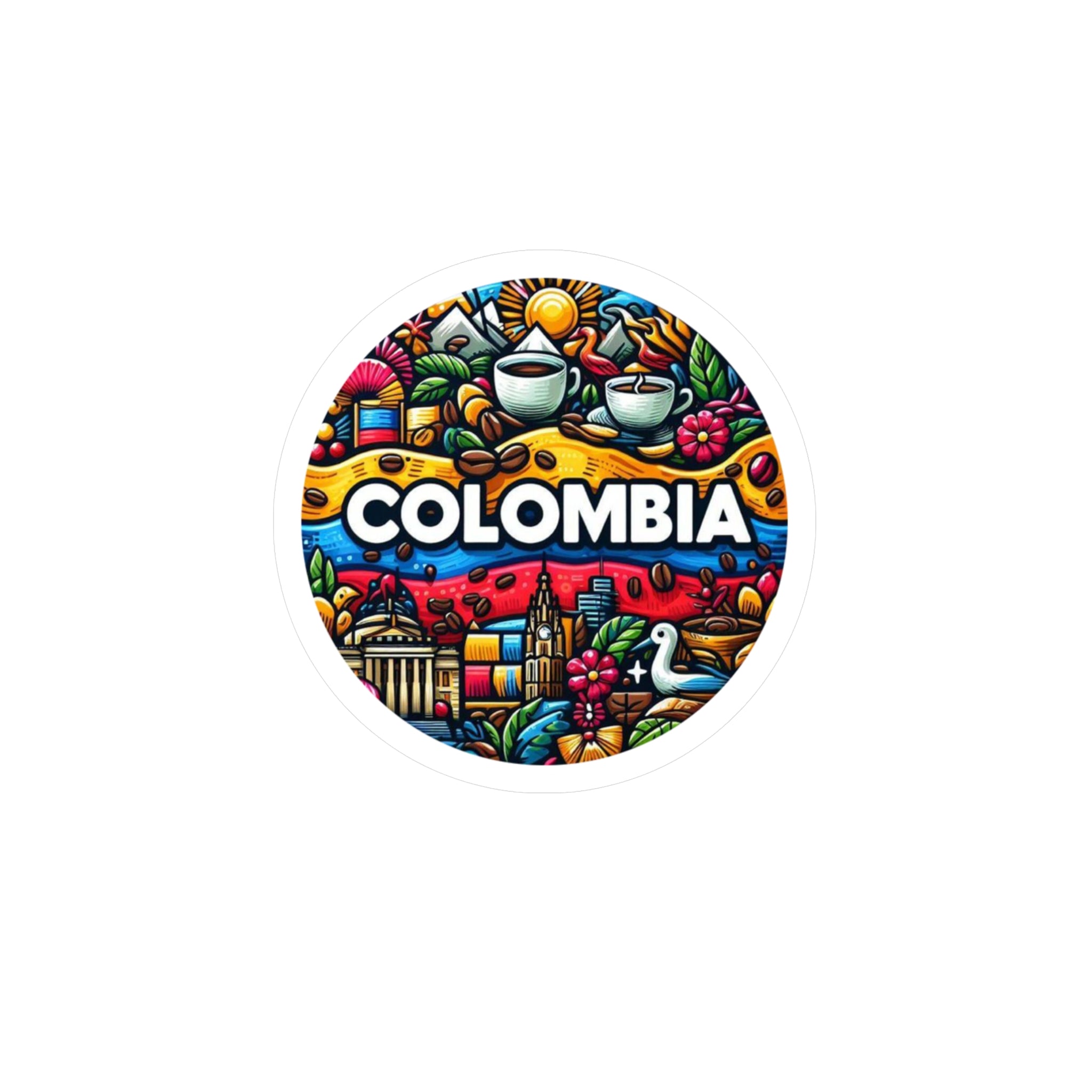 Colombia Kiss-Cut Vinyl Decals | Vibrant Sticker Art for Travel Lovers, Wall Decor, Gift for Adventurers, Laptop Stickers, Car Accessories