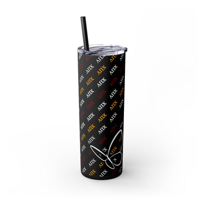 Lambda Pi Chi Greek Letters and Butterflies Skinny Tumbler with Straw, 20oz