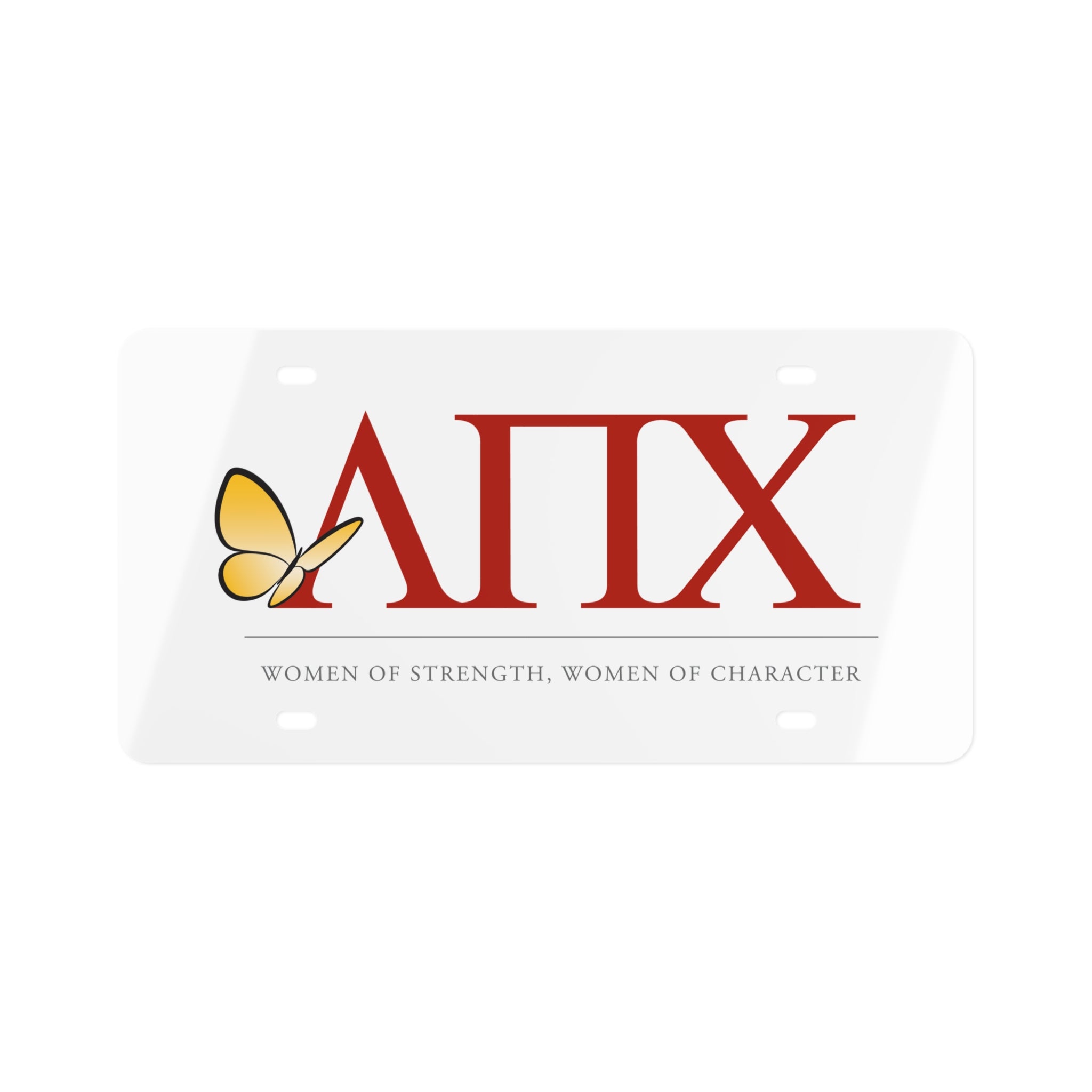 Lambda Pi Chi Brand Greek Letters with Butterfly and Motto License Plate