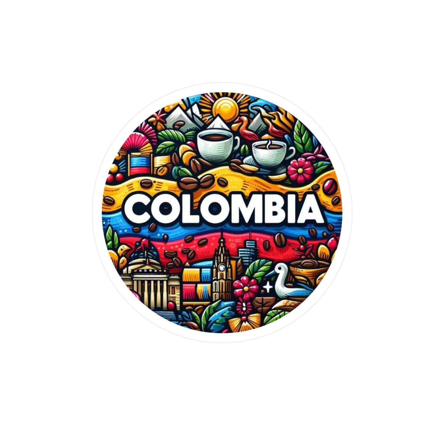 Colombia Kiss-Cut Vinyl Decals | Vibrant Sticker Art for Travel Lovers, Wall Decor, Gift for Adventurers, Laptop Stickers, Car Accessories