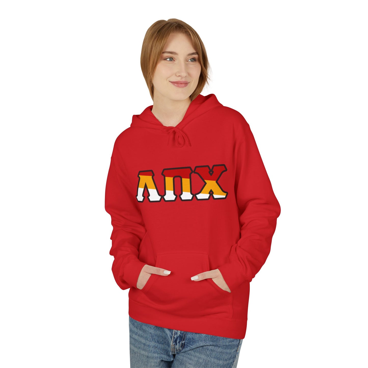Lambda Pi Chi  Tri-Color Greek Letters - Unisex Midweight Softstyle Fleece Hoodie