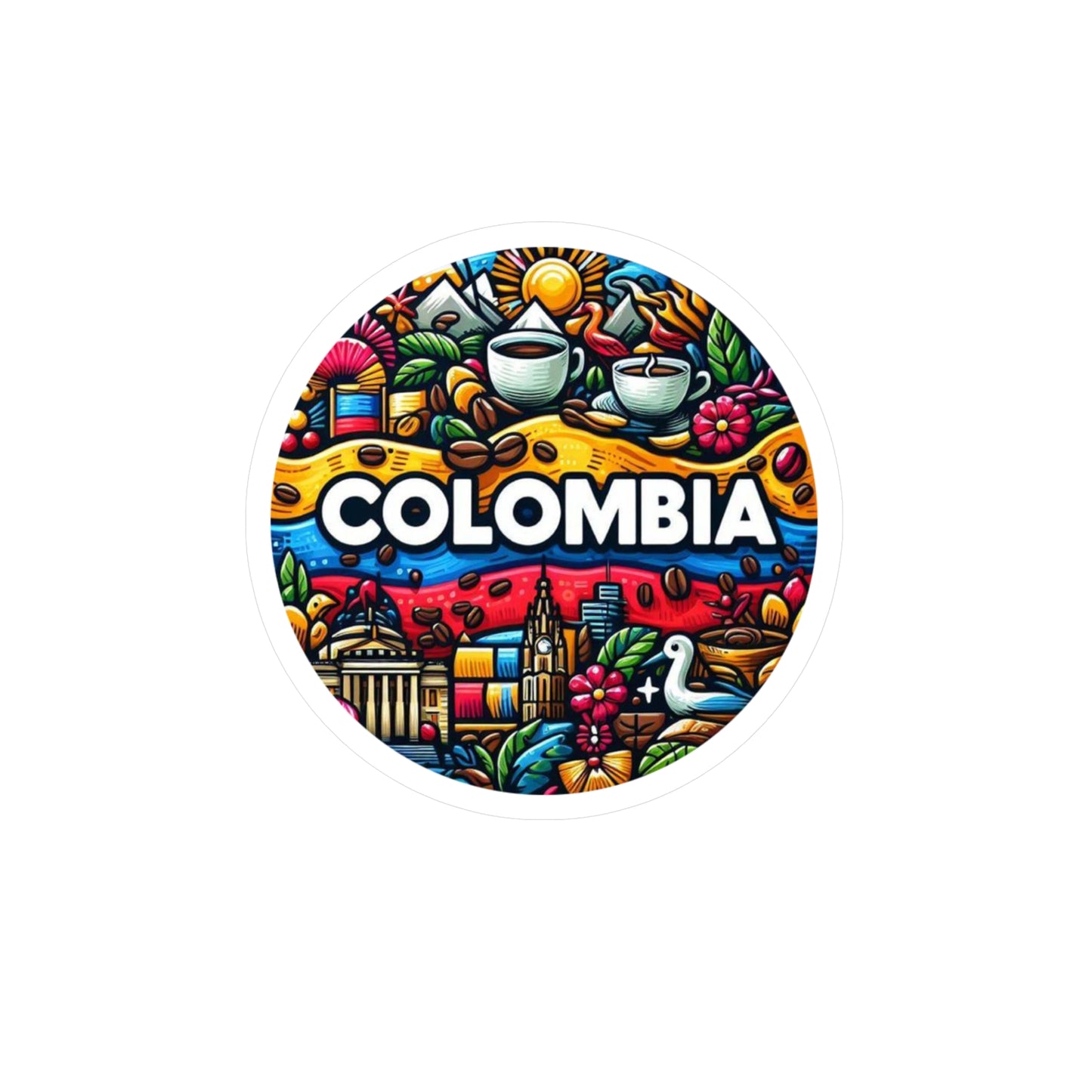 Colombia Kiss-Cut Vinyl Decals | Vibrant Sticker Art for Travel Lovers, Wall Decor, Gift for Adventurers, Laptop Stickers, Car Accessories