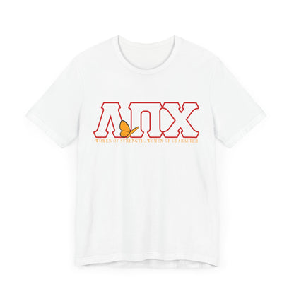 Lambda Pi Chi Greek Letters and Motto Unisex Jersey Short Sleeve Tee