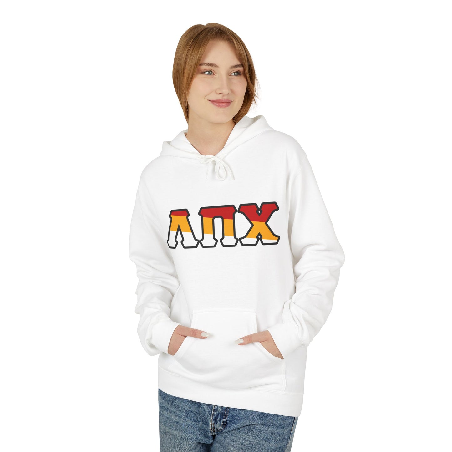Lambda Pi Chi  Tri-Color Greek Letters - Unisex Midweight Softstyle Fleece Hoodie