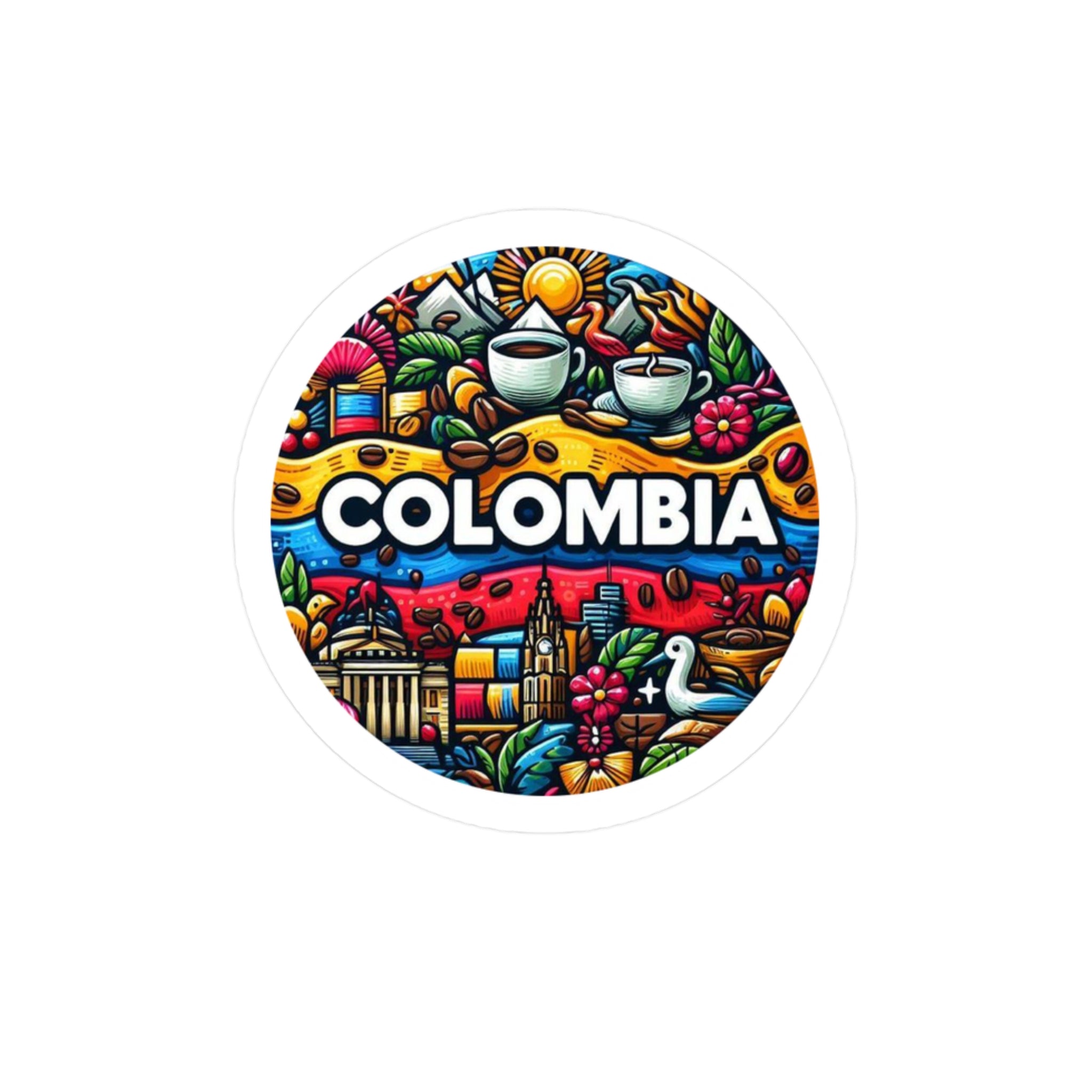 Colombia Kiss-Cut Vinyl Decals | Vibrant Sticker Art for Travel Lovers, Wall Decor, Gift for Adventurers, Laptop Stickers, Car Accessories