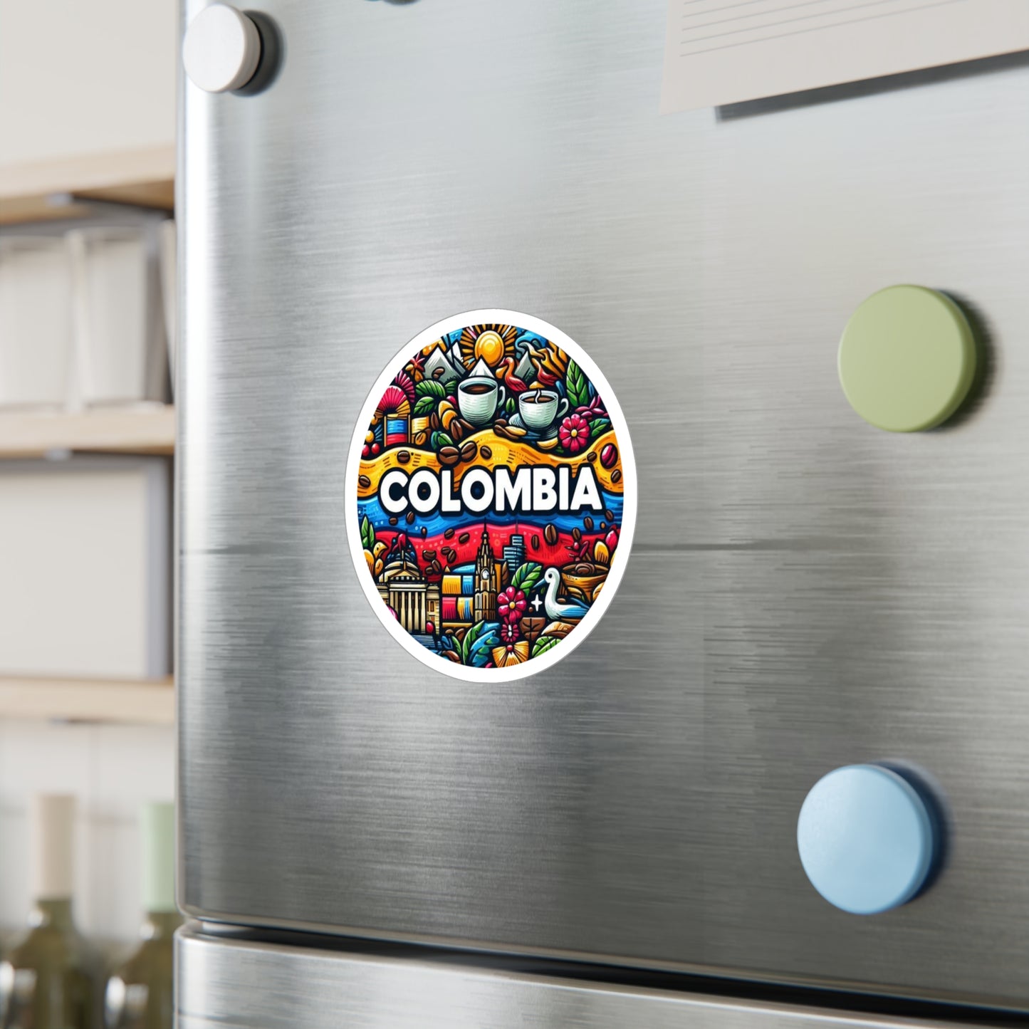 Colombia Kiss-Cut Vinyl Decals | Vibrant Sticker Art for Travel Lovers, Wall Decor, Gift for Adventurers, Laptop Stickers, Car Accessories