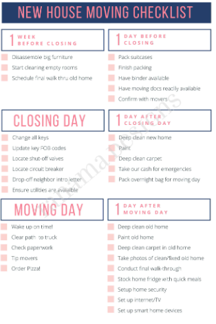 New Home (Purchase) Moving Checklist