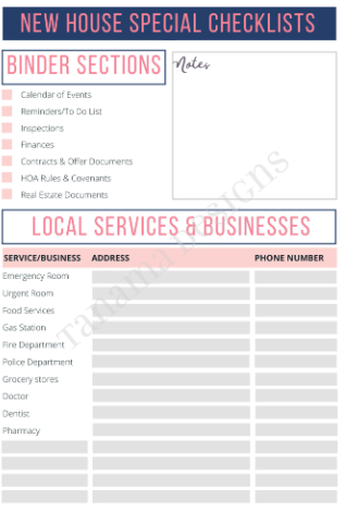 New Home (Purchase) Moving Checklist