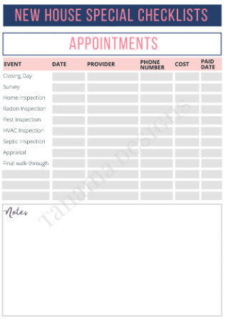 New Home (Purchase) Moving Checklist