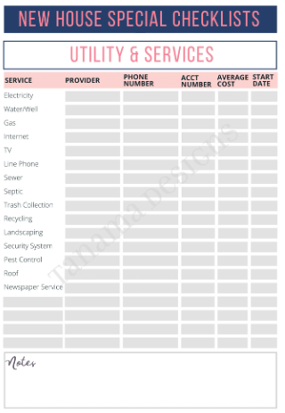 New Home (Purchase) Moving Checklist